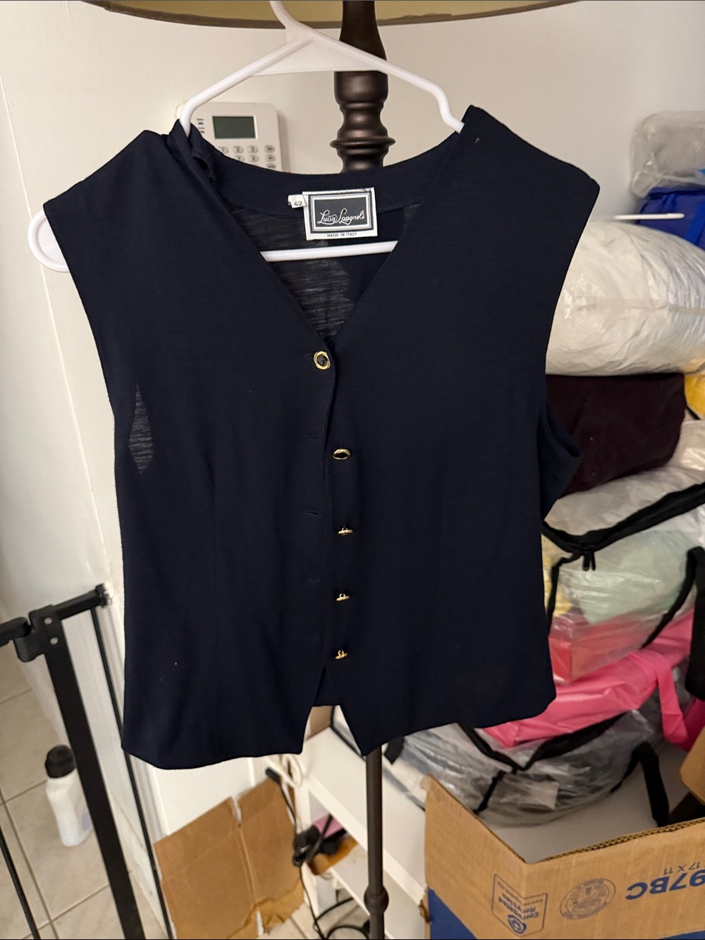 Luisa Spagnoli Black Sleeveless Button Vest with Gold Accents